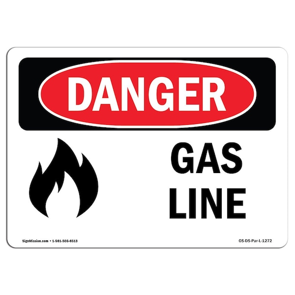 Safety Sign, OSHA Danger, 7" Height, Aluminum, Gas Line, Landscape, L-1272